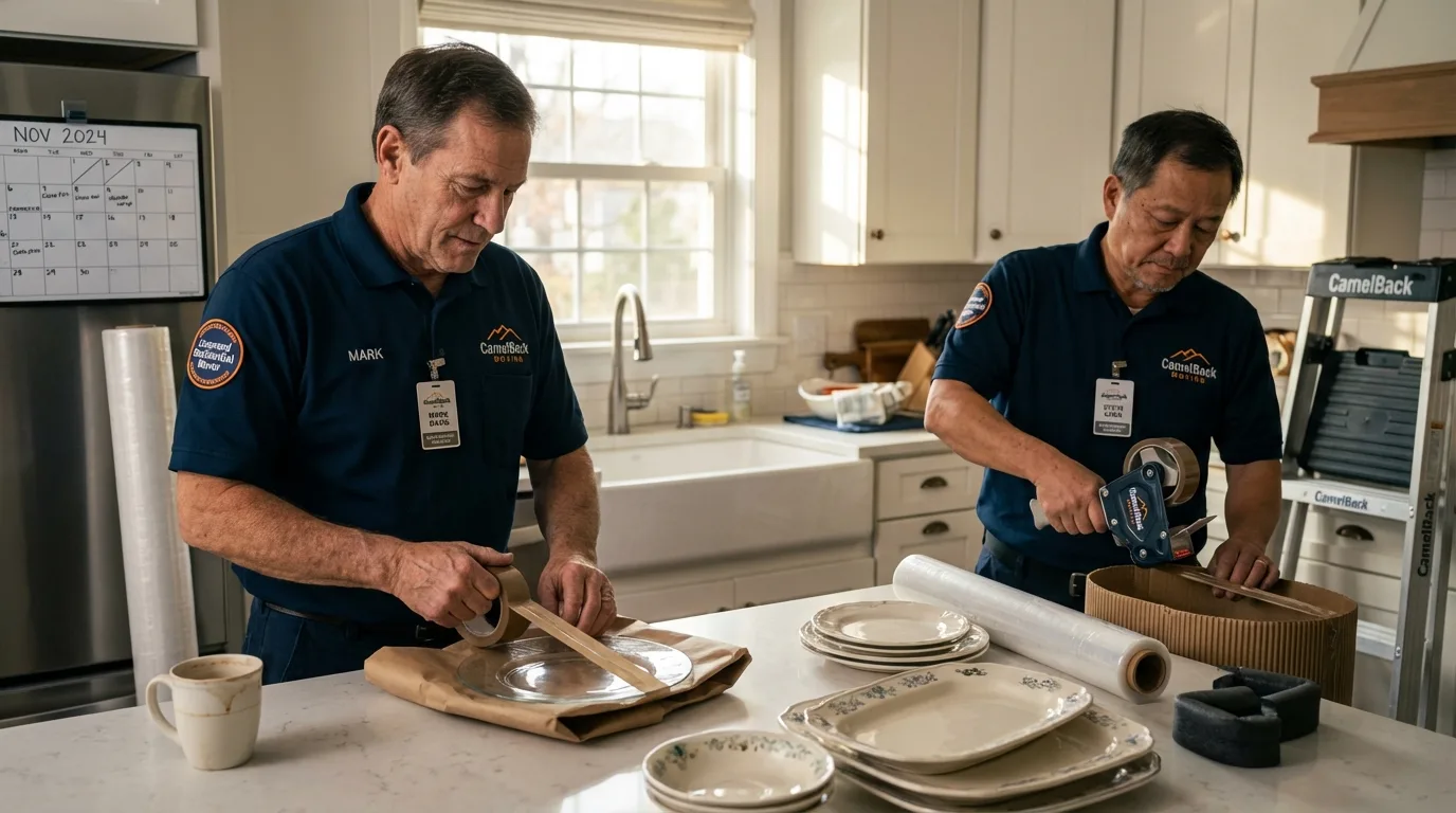 Professional crew packing kitchen dishware in Ridgway, PA